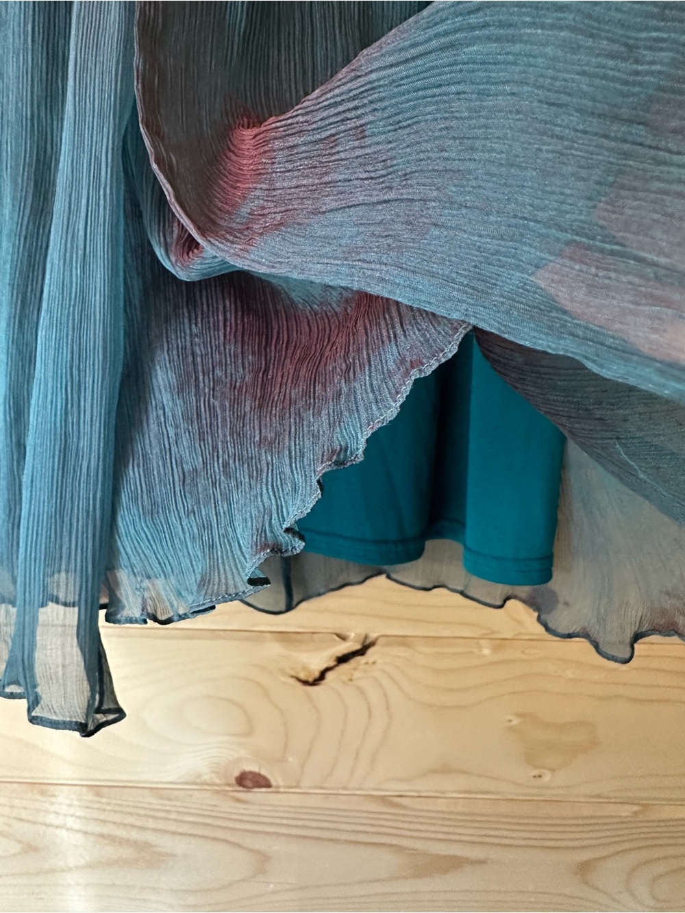 NWT Tadashi Shoji 100% Silk Iridescent Teal Pleated Crinkle Chiffon Dress 14 - Picture 11 of 15